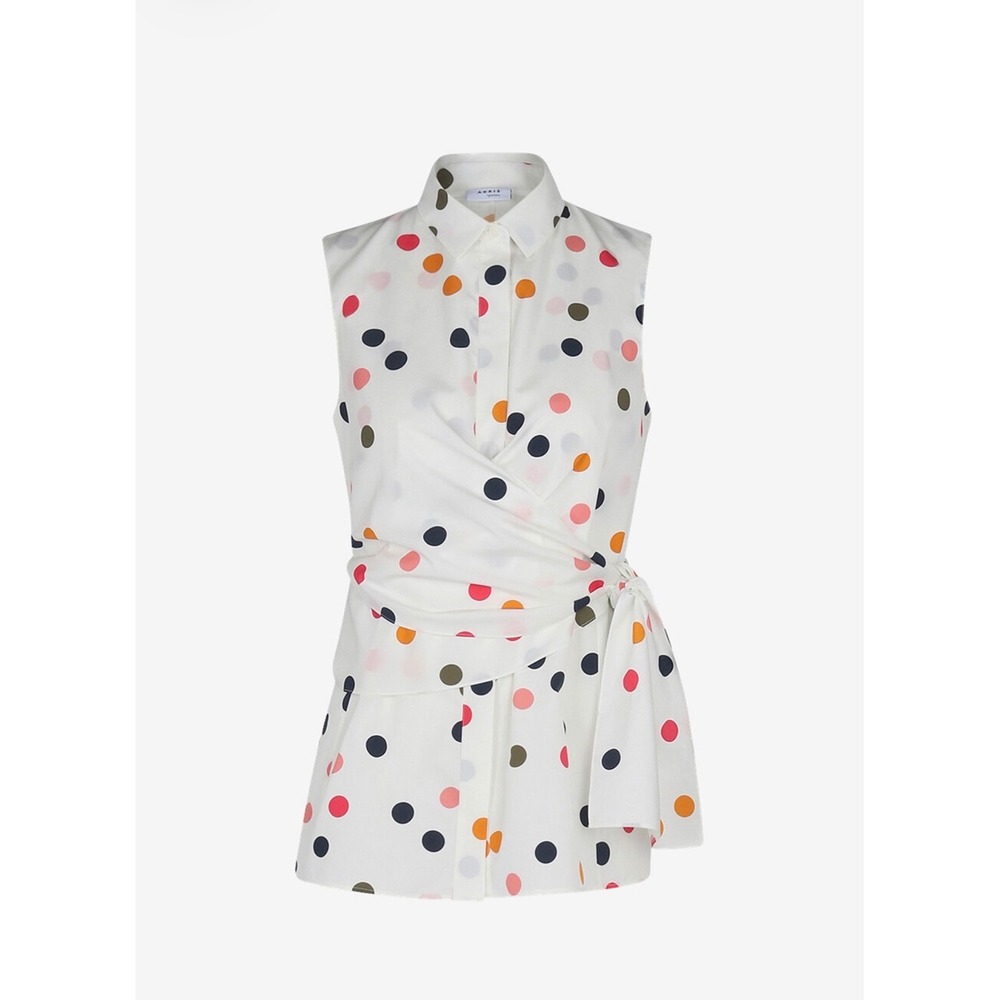 Akris punto Asmara Multicolor Polka Dot Cotton Sleeveless Wrap Tie Top US 8